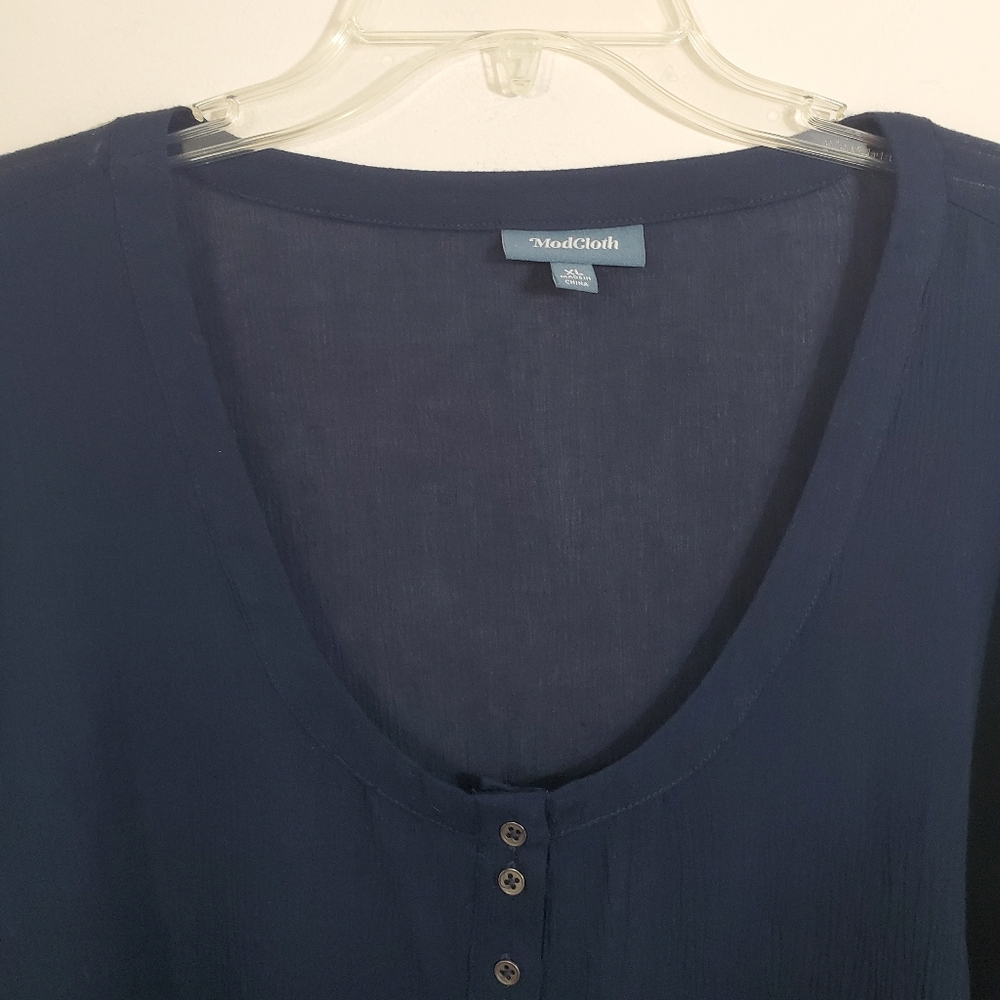 NWOT ModCloth Bells & Giggles Sheer Blouse Navy Blue Flare Sleeve Boho Size XL - Picture 6 of 12
